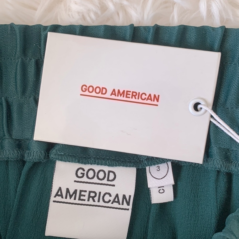 🔥💚 NWT Good American The Satin Snap Button Pant Emerald Wide Leg High Waisted - Picture 9 of 10